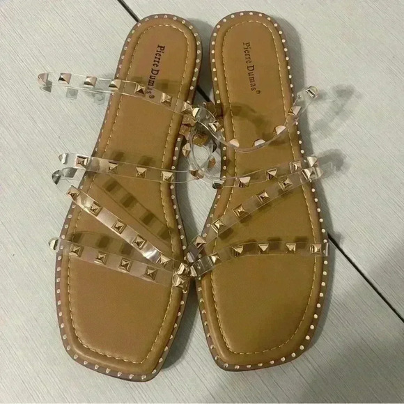 Just Kickin' It Tan/Clear/Rose Gold Studded Sandals - SHO2532TN - Picture 5 of 14